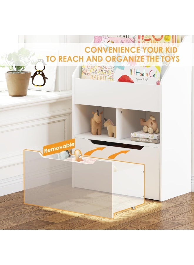 UTEXBookshelf for Kids, Wooden Book Display, Kids Bookshelf and Toy Storage, Children Book Rack Bookcase Toybox Combo for Bedroom & Nursery, White - Image 4