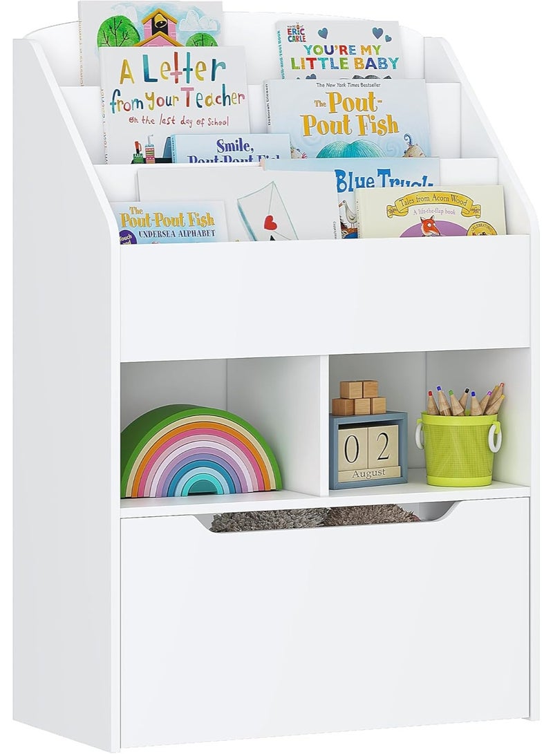 UTEXBookshelf for Kids, Wooden Book Display, Kids Bookshelf and Toy Storage, Children Book Rack Bookcase Toybox Combo for Bedroom & Nursery, White - Image 1