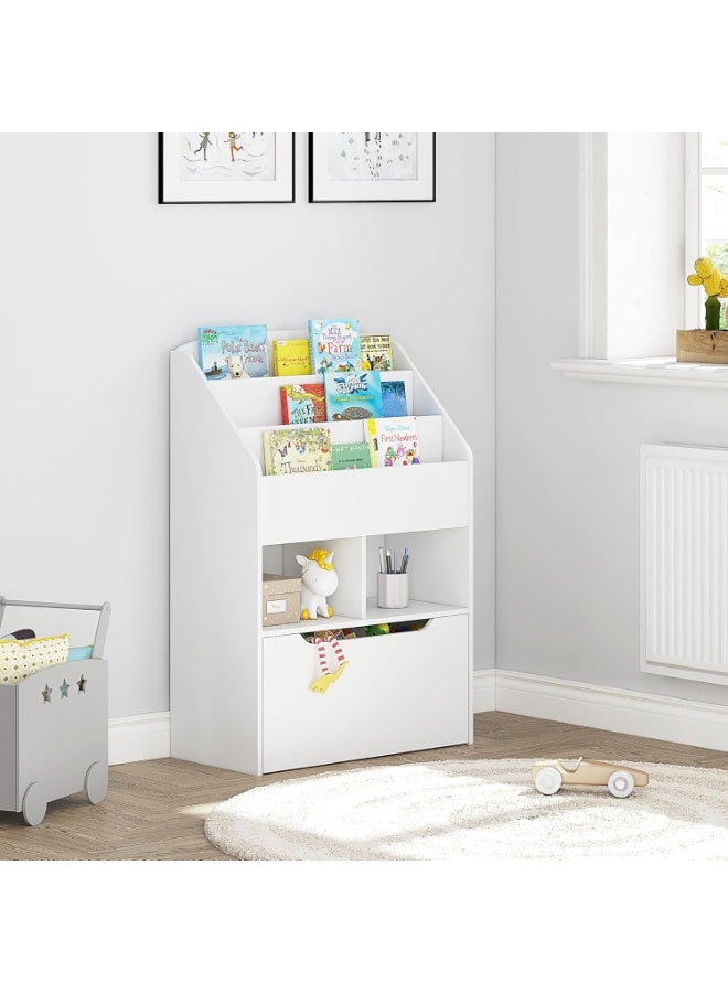 UTEXBookshelf for Kids, Wooden Book Display, Kids Bookshelf and Toy Storage, Children Book Rack Bookcase Toybox Combo for Bedroom & Nursery, White - Image 2
