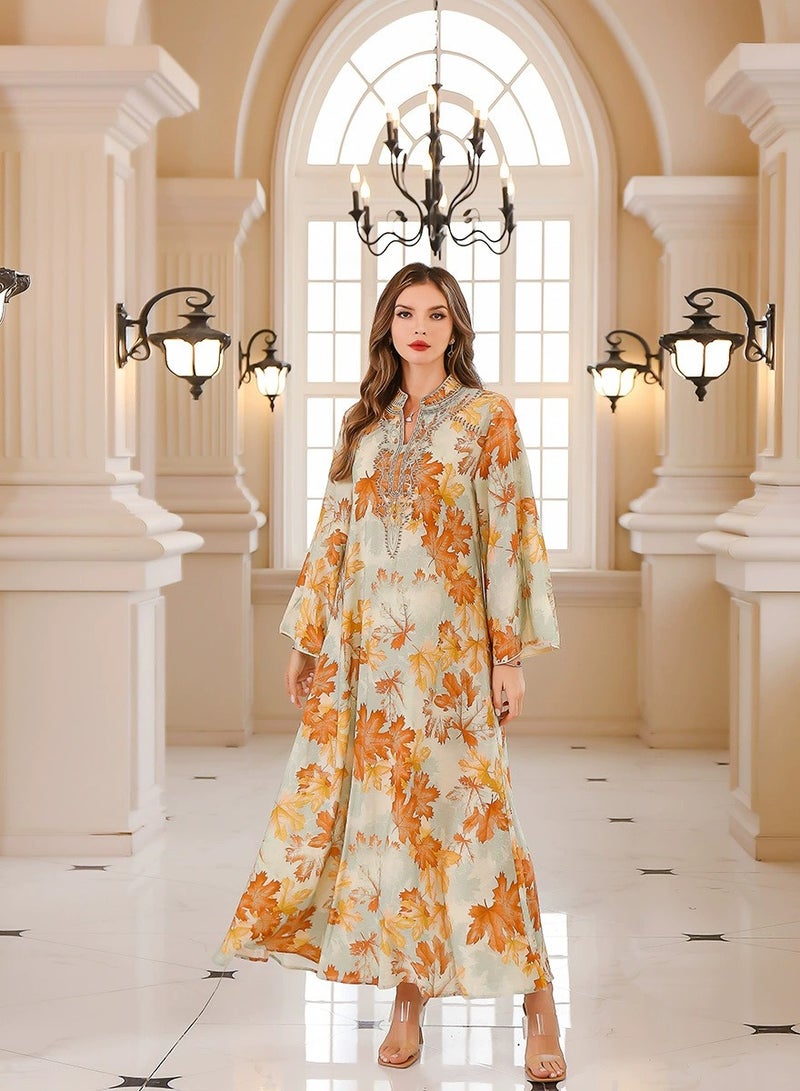 general Middle Eastern Muslim Abaya Summer Long Robe Dress With Printed Pattern - Image 1