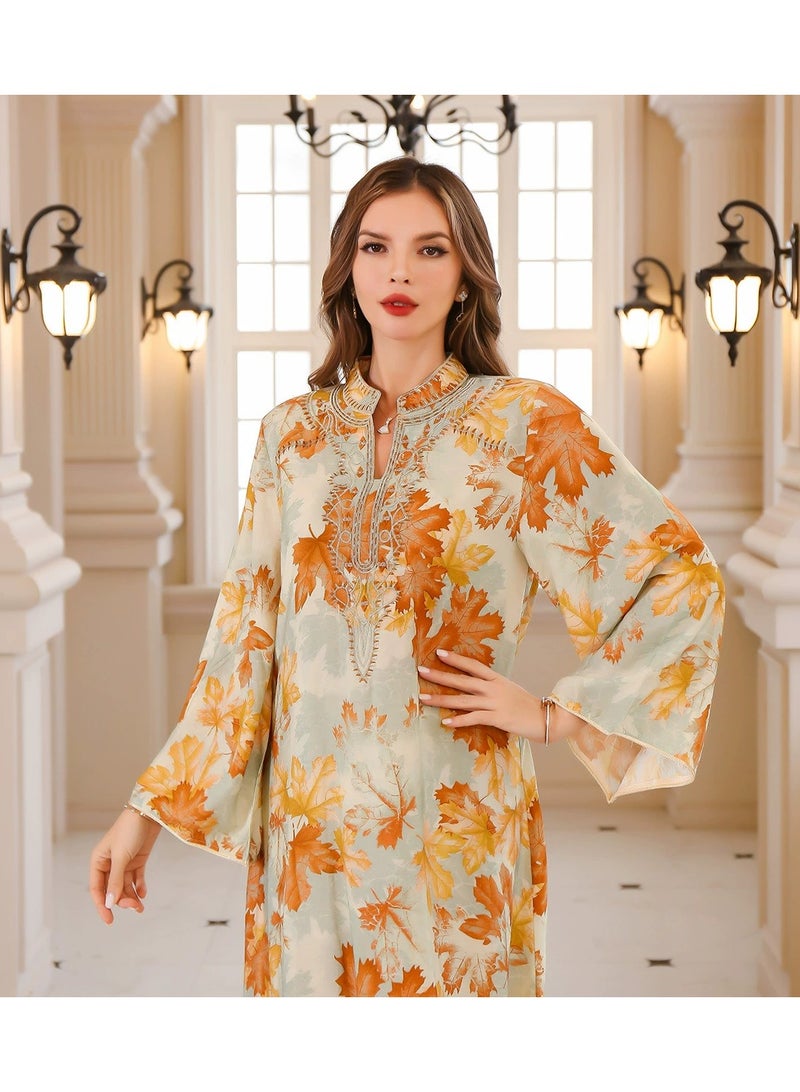 general Middle Eastern Muslim Abaya Summer Long Robe Dress With Printed Pattern - Image 2