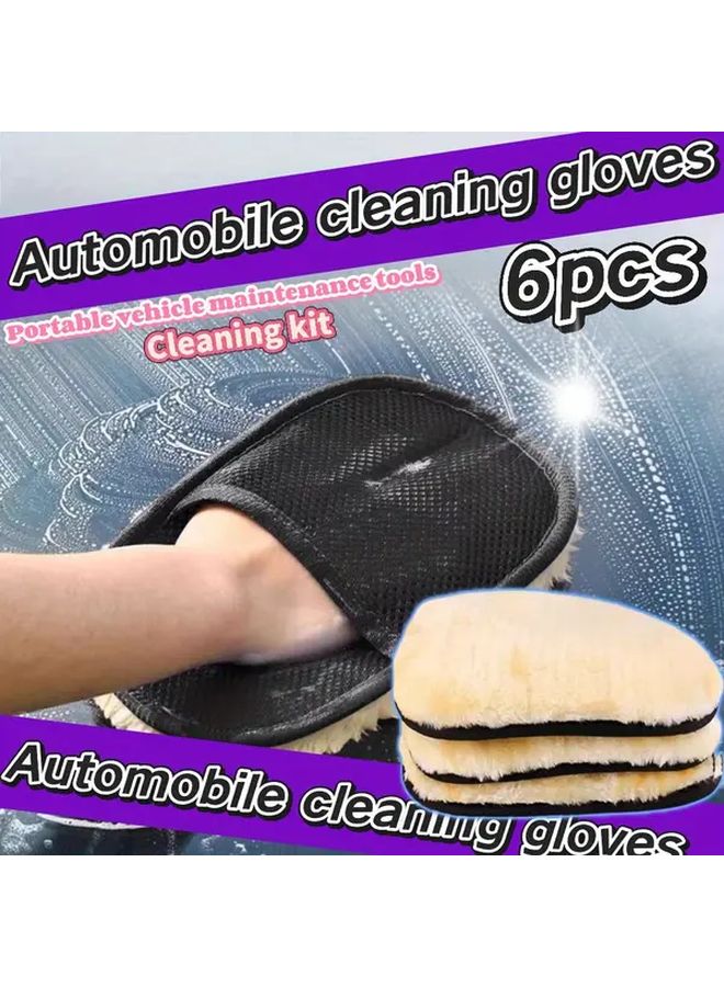 6 قطع قفازات تنظيف السيارات من الألياف الدقيقة للداخل والخارج متينة ومتعددة الوظائف - Image 1