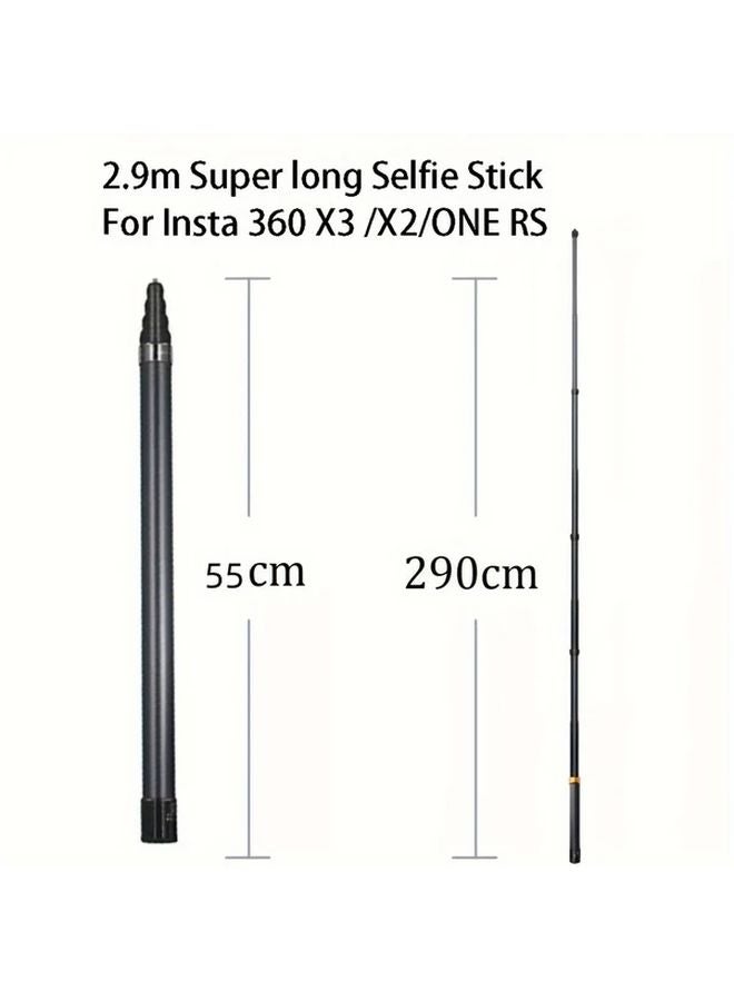 114 بوصة عصي السيلفي للألياف البصرية الفضي لـ GoPro وDJI وInsta360 وكاميرات الحركة - مونوبود فائق الطول - Image 1