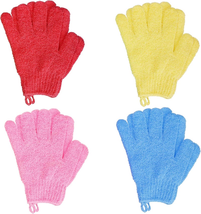ishua 4 Pairs Bath Exfoliating Gloves Scrub Double Sided Bath Mitts Scrubs for Shower Exfoliating Shower Mitt Body Scrubber Glove Bathing Accessories for Bath Spa MassageYellow Red Pink Light Blue - Image 1