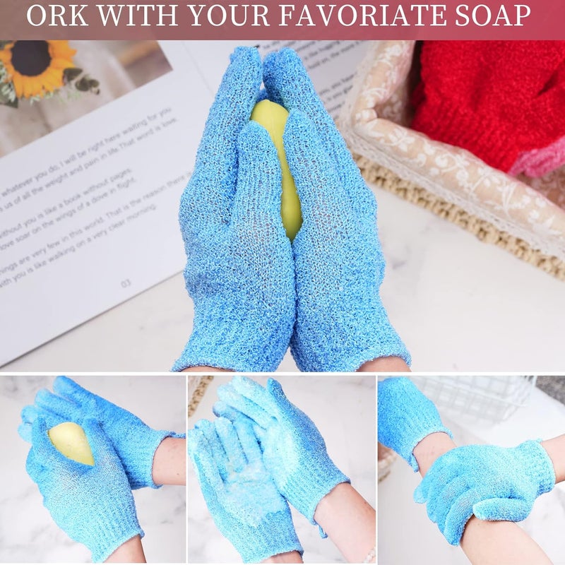 ishua 4 Pairs Bath Exfoliating Gloves Scrub Double Sided Bath Mitts Scrubs for Shower Exfoliating Shower Mitt Body Scrubber Glove Bathing Accessories for Bath Spa MassageYellow Red Pink Light Blue - Image 5