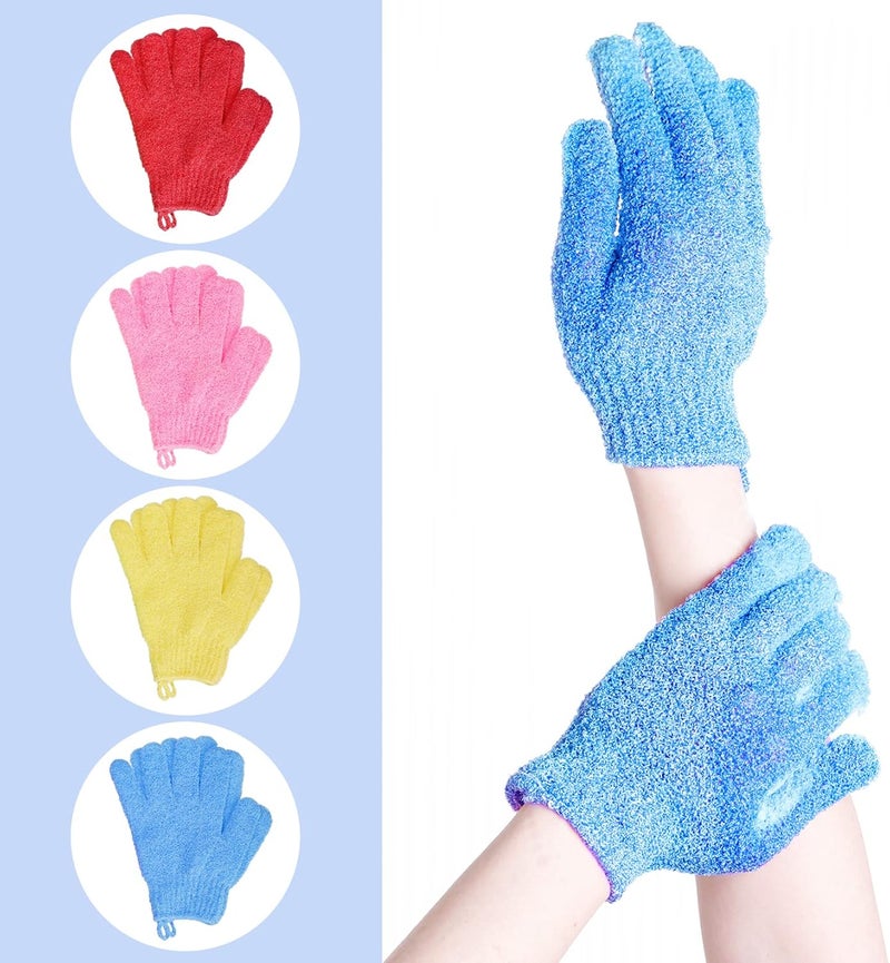 ishua 4 Pairs Bath Exfoliating Gloves Scrub Double Sided Bath Mitts Scrubs for Shower Exfoliating Shower Mitt Body Scrubber Glove Bathing Accessories for Bath Spa MassageYellow Red Pink Light Blue - Image 3