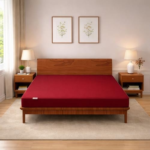 MY ARMOR Premium Ultra Soft Cotton Feel Mattress Protector Queen Size 78"x60", 6.5x5 feet, Double Bed Protector, Waterproof, Breathable, 2 Layer Protection, Hypoallergenic, Elastic Skirting - Maroon - Image 2