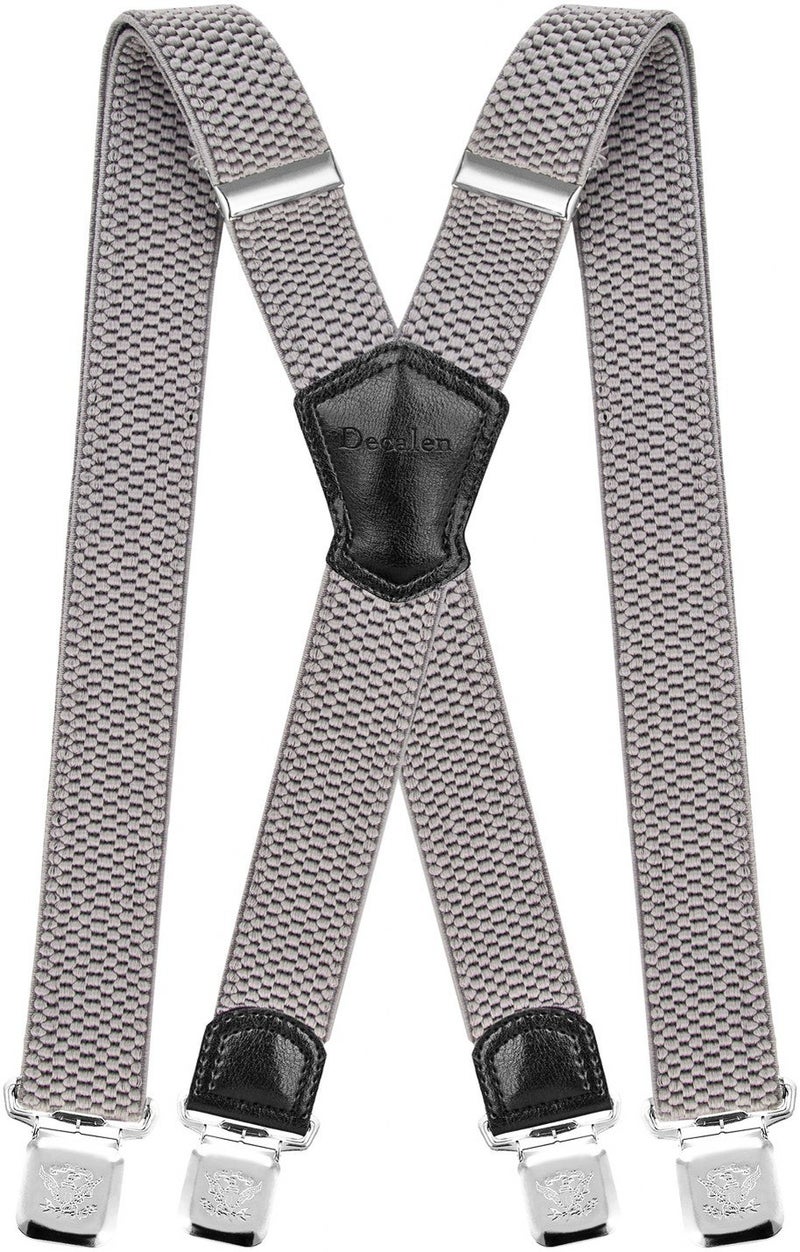 Decalen Mens Suspenders Very Strong Clips Heavy Duty Braces Big and Tall X Style (Light Silver) - Image 1