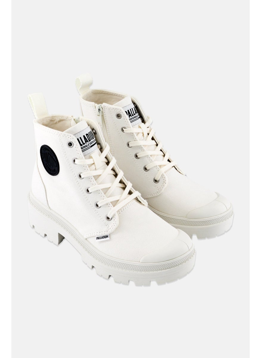 PALLADIUM - Women Pallabase Twill Lace Up Ankle Boots, White - Image 1