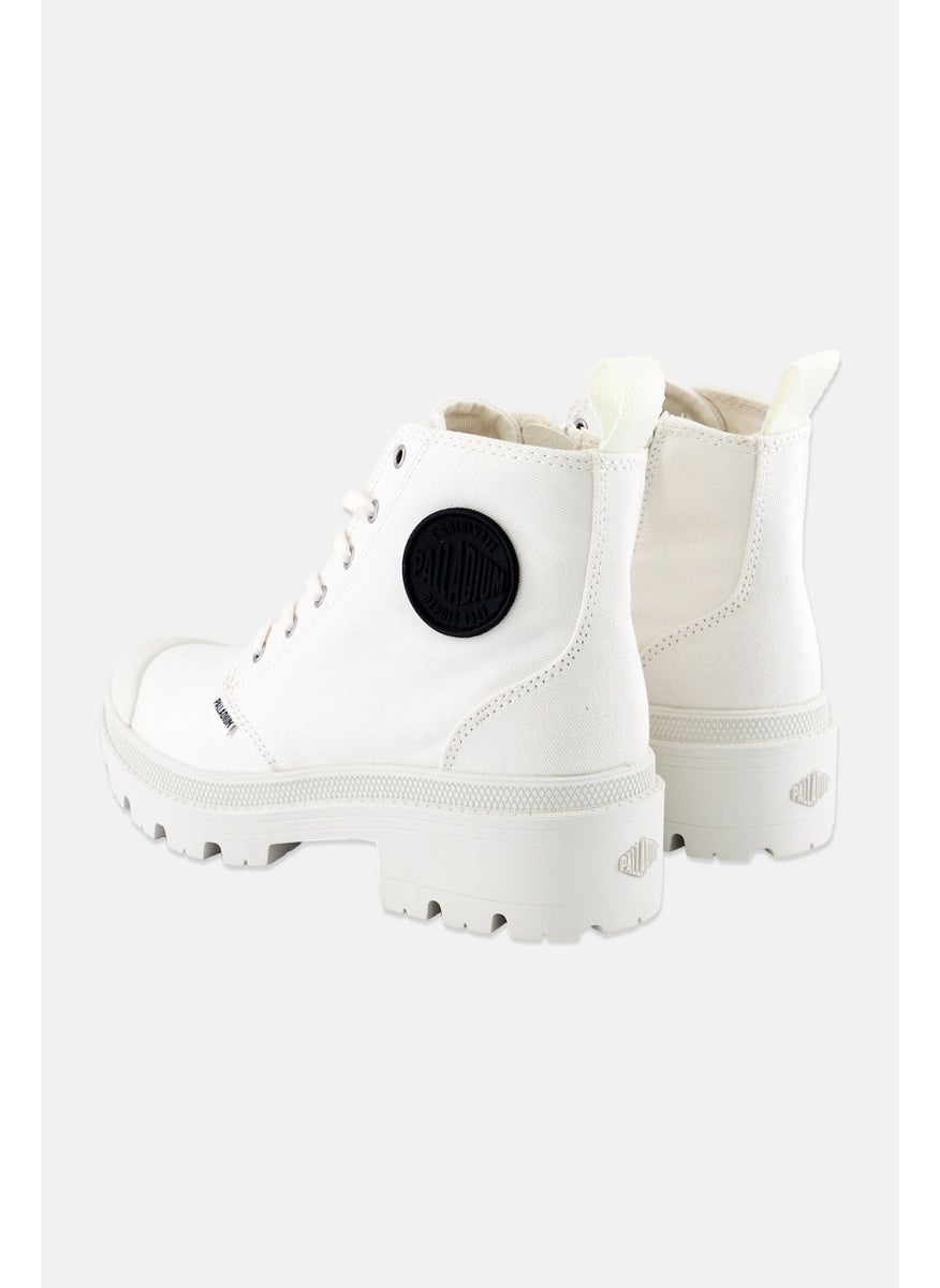 PALLADIUM - Women Pallabase Twill Lace Up Ankle Boots, White - Image 1