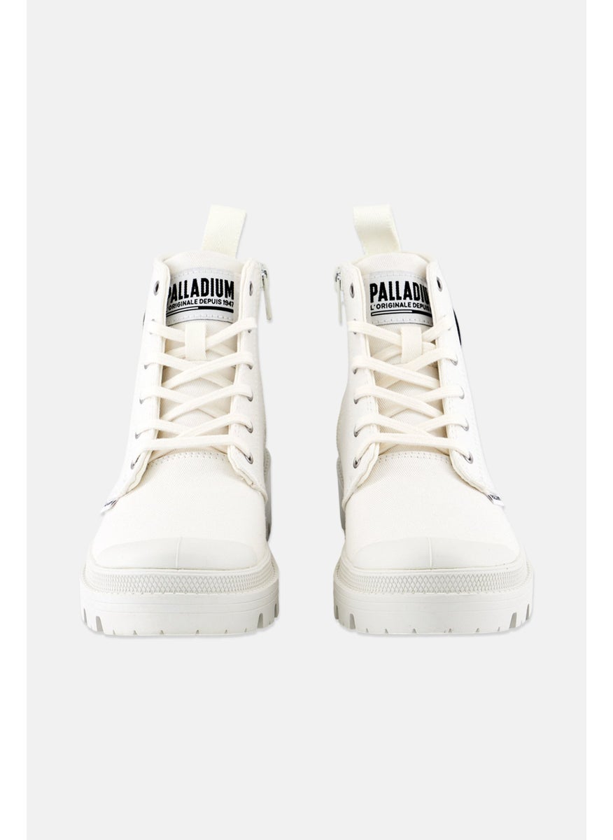 PALLADIUM - Women Pallabase Twill Lace Up Ankle Boots, White - Image 1