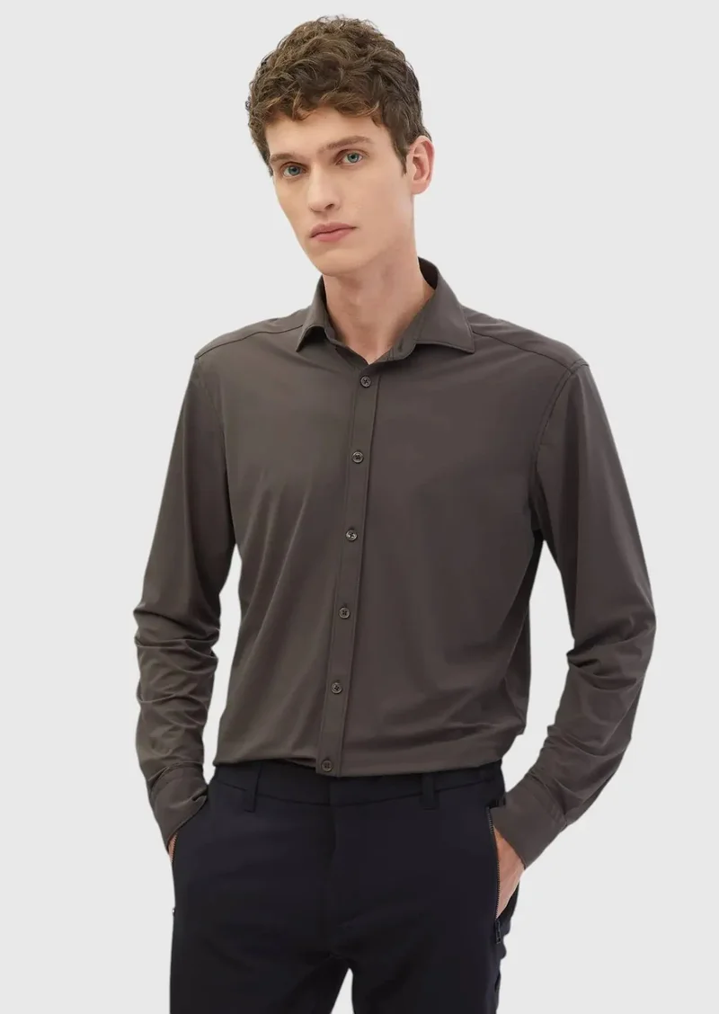 RAMSEY Burgundy Plain Regular Fit Weaving Classical Shirt