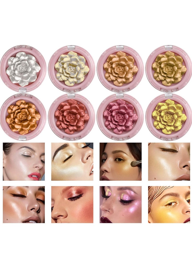 KASTWAVE 4PCS Highlighter Palette, Highlighting Powder, 3D Rose Blush, Body Luminizer Highlighter Face Makeup, Pressed Shimmer Body Glow Face Powder, Glossy Long Lasting Highlighters Makeup - Image 5