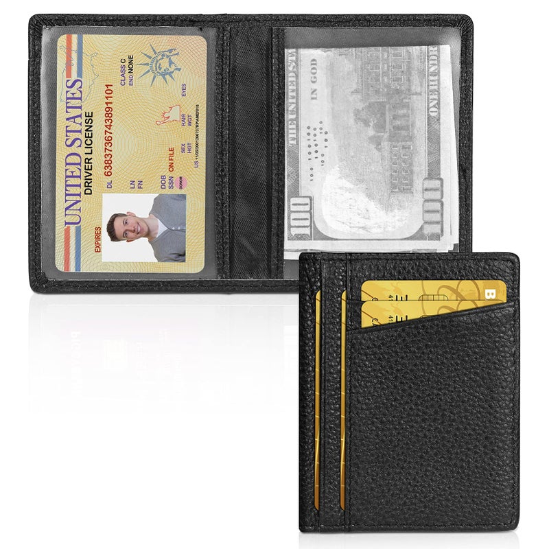 Unaone Slim Minimalist Wallet - Premium Leather RFID Blocking Front Pocket Wallets with 8 Card Slots and 2 ID Window, Green - Image 1