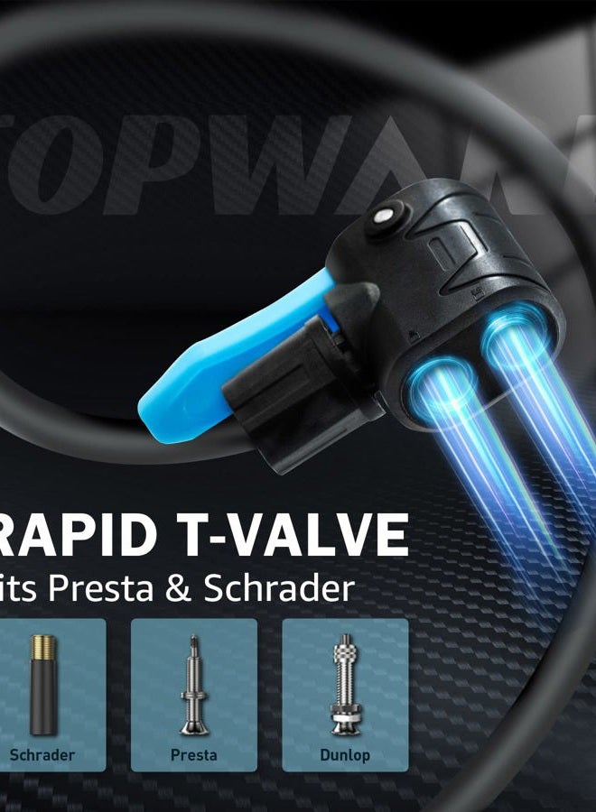 Topward Bicycle Floor Pump, Portable Bike Tyre Pump for Mountain Road Cycling - Fits Presta Schrader Valve, Mini Cycle Air Pump for MTB Football Basketball Air Cushion, Ball Pump with Needle - Blue - Image 5