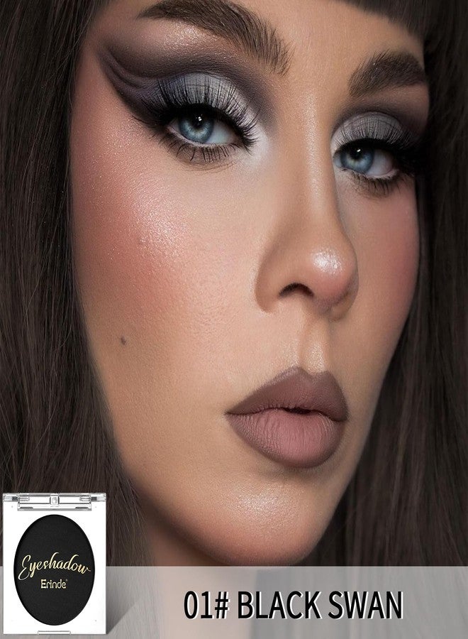 Erinde Black Eye Shadow, Matte Single Eyeshadow Pressed Powder Eyeshadow Makeup, Matte Shade Eyelid Color Eye Makeup for Women, High Pigment, Long Wear, Waterproof, Intense Color, 01 Black Swan - Image 5