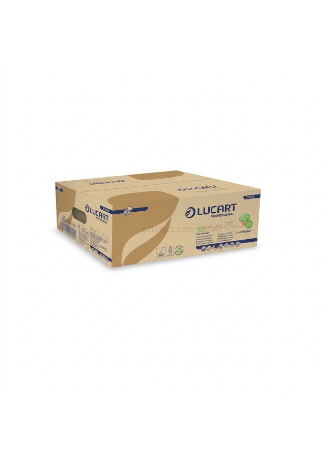 لوكارت ورق تواليت Lucart Interfold Eco Natural | مناديل حمام مطوية بنية | مناديل دورات مياه تجارية | 210 ورقة | 40 عبوة - Image 1