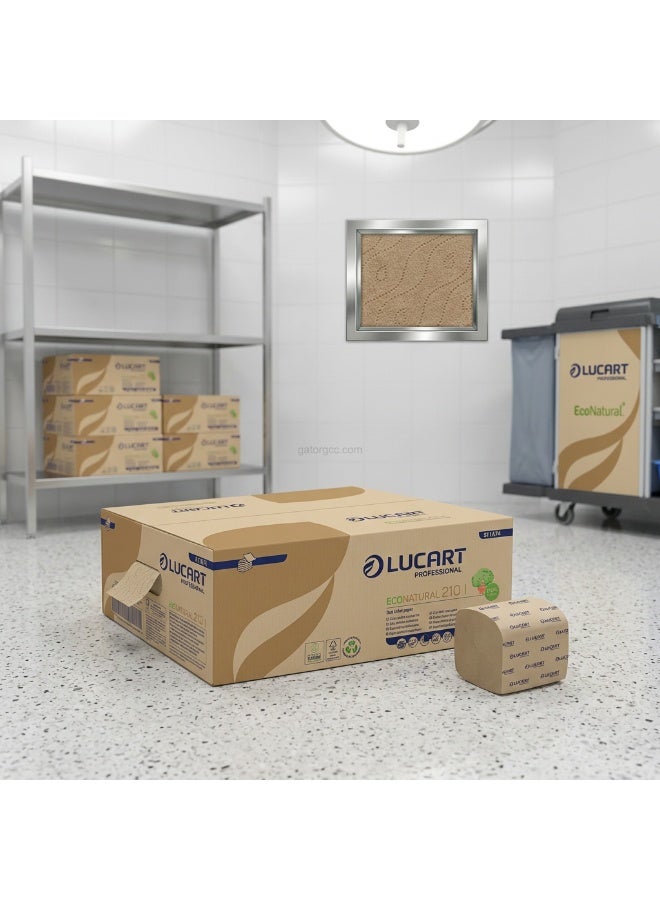 لوكارت ورق تواليت Lucart Interfold Eco Natural | مناديل حمام مطوية بنية | مناديل دورات مياه تجارية | 210 ورقة | 40 عبوة - Image 4