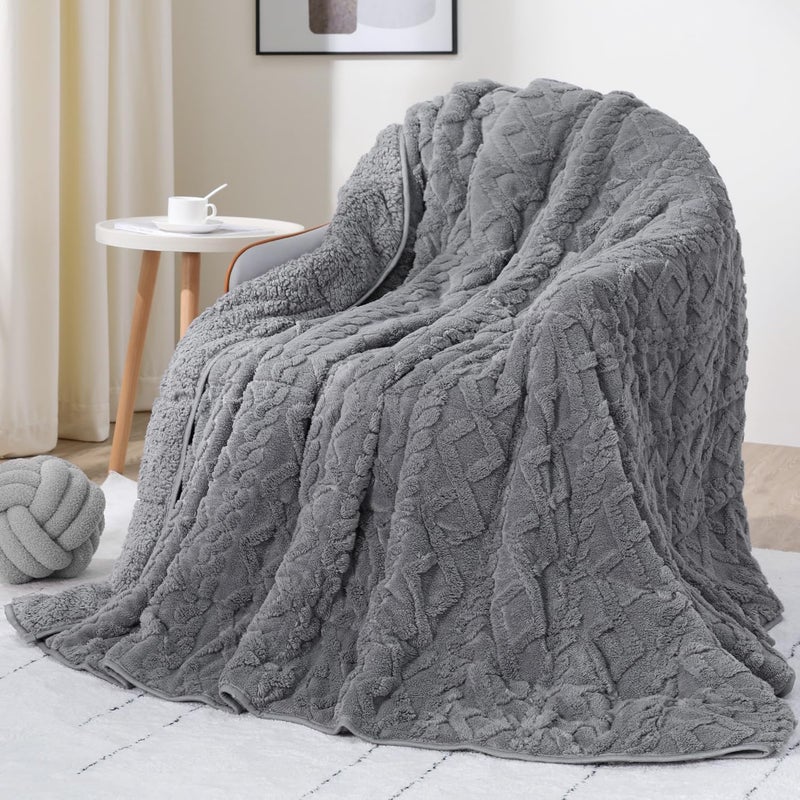 Drewin Weighted Blanket 20lbs, Dual Sided Fluffy Fuzzy Sherpa Queen Size Weighted Blankets for Adults, 3D Stylish Jacquard Tranquility Blankets for Sleep and Relax, Grey, 60 x 80 inches - Image 1