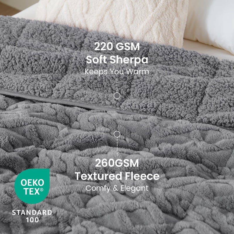 Drewin Weighted Blanket 20lbs, Dual Sided Fluffy Fuzzy Sherpa Queen Size Weighted Blankets for Adults, 3D Stylish Jacquard Tranquility Blankets for Sleep and Relax, Grey, 60 x 80 inches - Image 3
