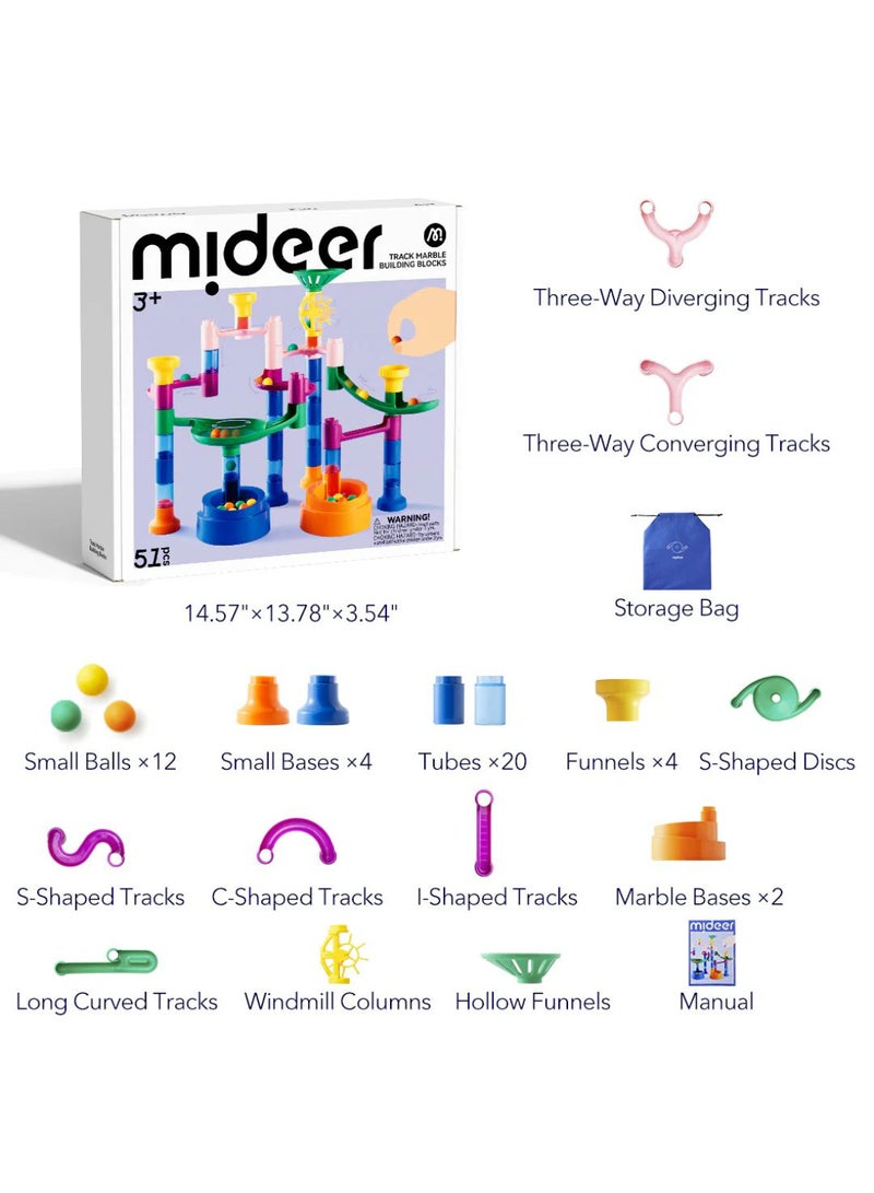 MiDeer كتل بناء رخامية متتالية 51 قطعة - عبور المتاهة | مجموعة ألعاب مسار الرخام STEM مع 12 رخام و 51 قطعة | تشجع الإبداع والهندسة ولعب الماء | للأعمار من 3 سنوات فما فوق - Image 3