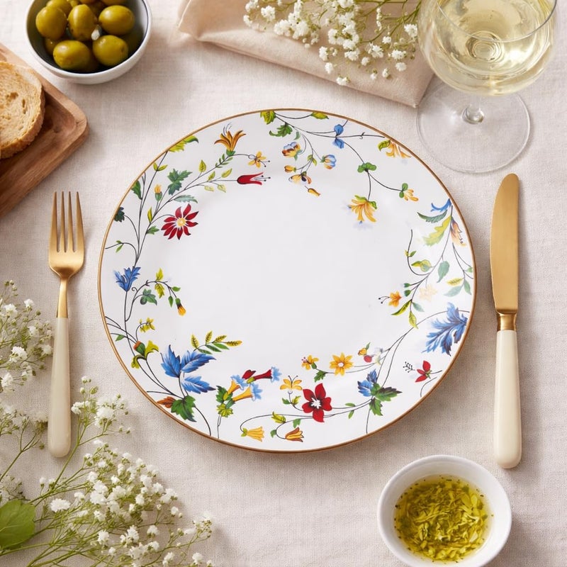 Femora Handcrafted Dinner Plates Set of 2, 10 Inch Ceramic Plates, Summer Floral Design, Microwave & Dishwasher Safe, Ideal for Serving & Daily Meals - Image 5