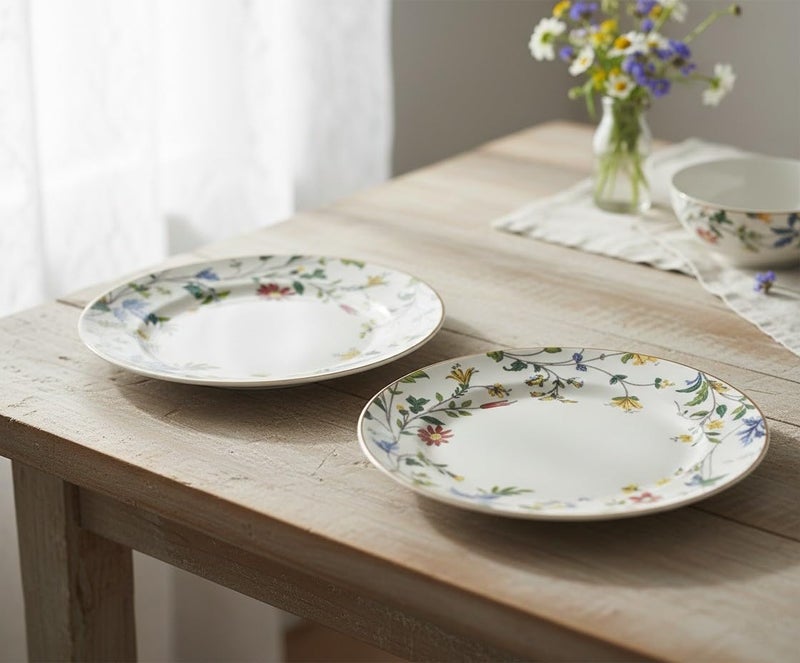 Femora Handcrafted Dinner Plates Set of 2, 10 Inch Ceramic Plates, Summer Floral Design, Microwave & Dishwasher Safe, Ideal for Serving & Daily Meals - Image 2