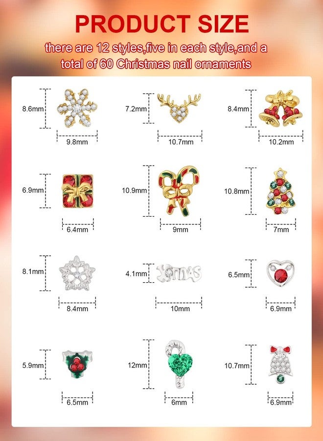 EBANKU 60 PCS Christmas Nail Art Rhinestones EBANKU 3D Alloy Xmas Nail Art Charms Bell Nail Diamonds Snowflake Nail Jewelry Christmas Santa Gems Jewels DIY Nail Art Decoration - Image 2