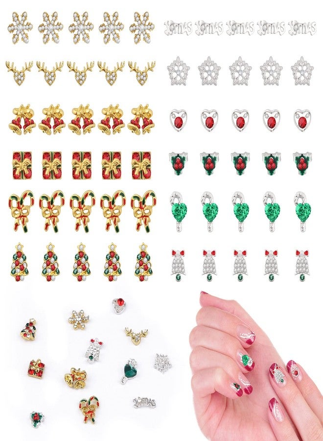 EBANKU 60 PCS Christmas Nail Art Rhinestones EBANKU 3D Alloy Xmas Nail Art Charms Bell Nail Diamonds Snowflake Nail Jewelry Christmas Santa Gems Jewels DIY Nail Art Decoration - Image 1