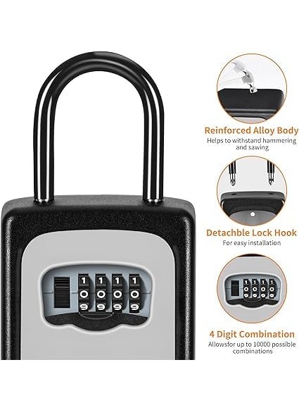 FAB Innovations - FAB Innovations Portable Key Lock Box Clearly Visible Numbers Lock Box Wall Mounted for House Key 5 Key Capacity Weatherproof Grey - Image 1