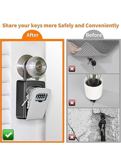 FAB Innovations - FAB Innovations Portable Key Lock Box Clearly Visible Numbers Lock Box Wall Mounted for House Key 5 Key Capacity Weatherproof Grey - Image 1