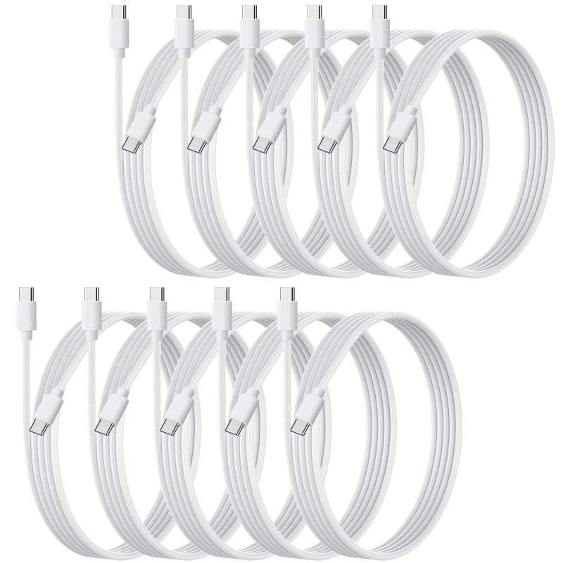 weishan 10-Pack USB C Charger Cable, Multipack PD 48W Fast Charge USB-C to Type C Bulk Charging Cords White, 3.3ft - Image 1