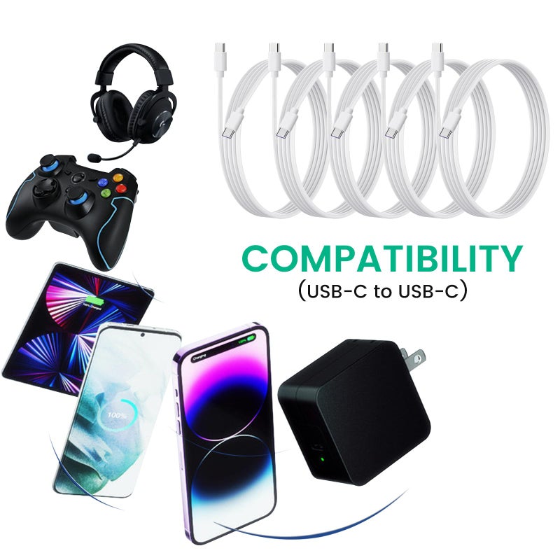 weishan 10-Pack USB C Charger Cable, Multipack PD 48W Fast Charge USB-C to Type C Bulk Charging Cords White, 3.3ft - Image 2