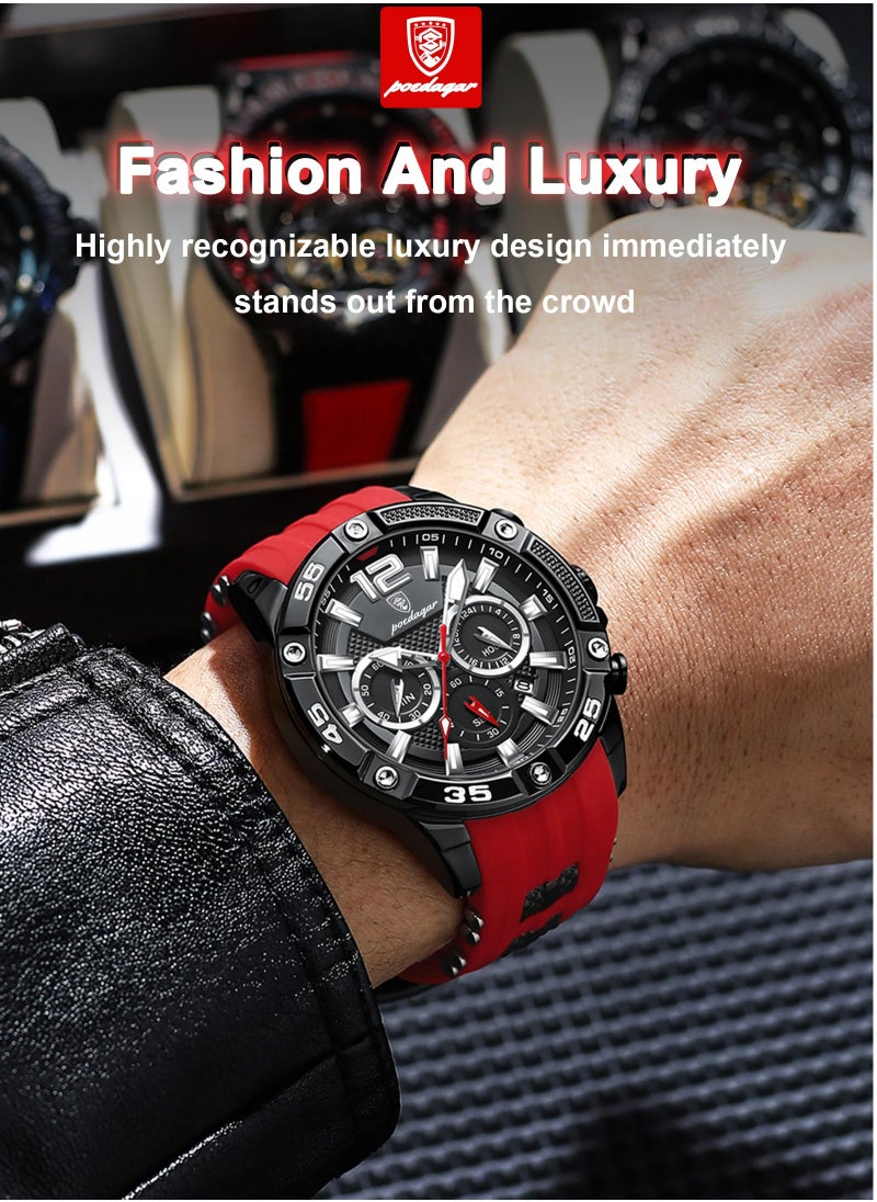 POEDAGAR Man Watch,Multifunction Waterproof Sports Watch, Luminous Quartz Watch Silicone Strap 46mm  - Image 2
