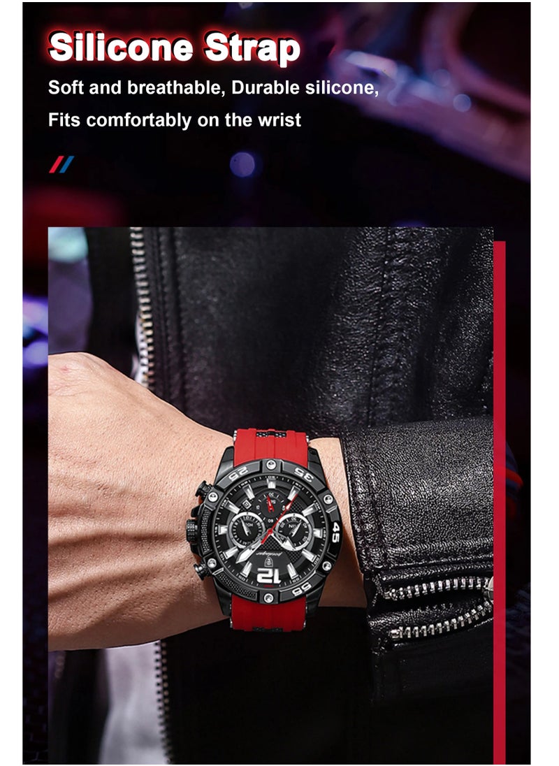 POEDAGAR Man Watch,Multifunction Waterproof Sports Watch, Luminous Quartz Watch Silicone Strap 46mm  - Image 4