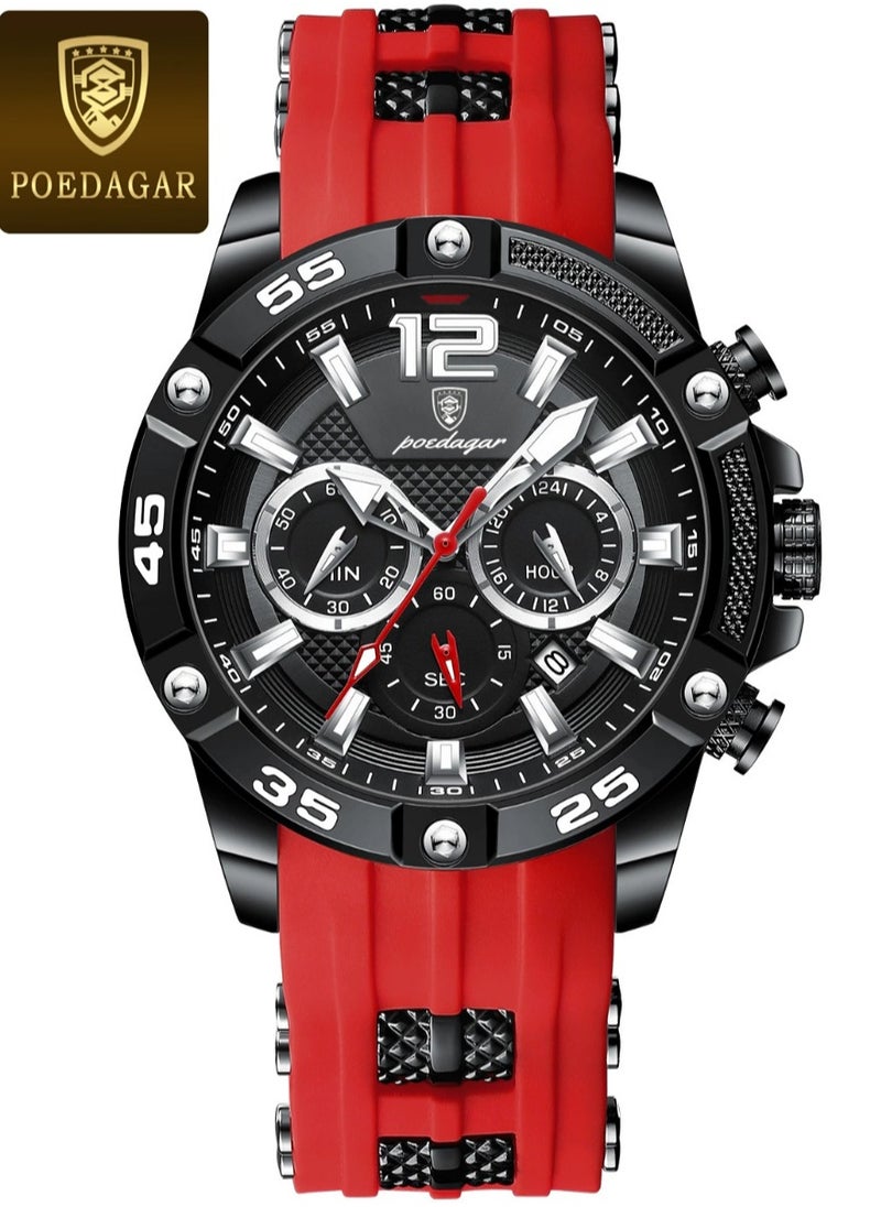 POEDAGAR Man Watch,Multifunction Waterproof Sports Watch, Luminous Quartz Watch Silicone Strap 46mm  - Image 1