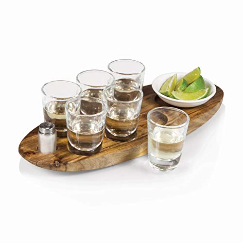PICNIC TIME LEGACY - a Picnic Time brand - Cantinero Shot Glass Set with Tray - Tequilla Shot Glasses - Cocktail Serving Tray, (Acacia Wood) - Image 4