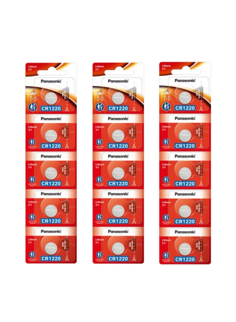 15-Pieces Panasonic CR1220 Lithium 3V Indonesia Batteries