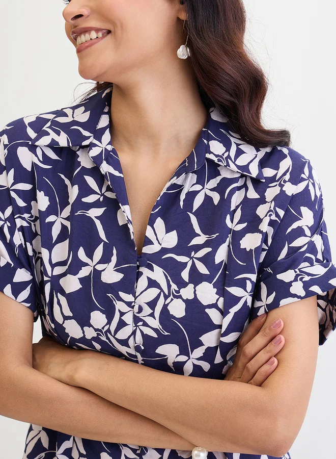 Femmella Femmella Blue Floral Print Shirt Maxi Dress