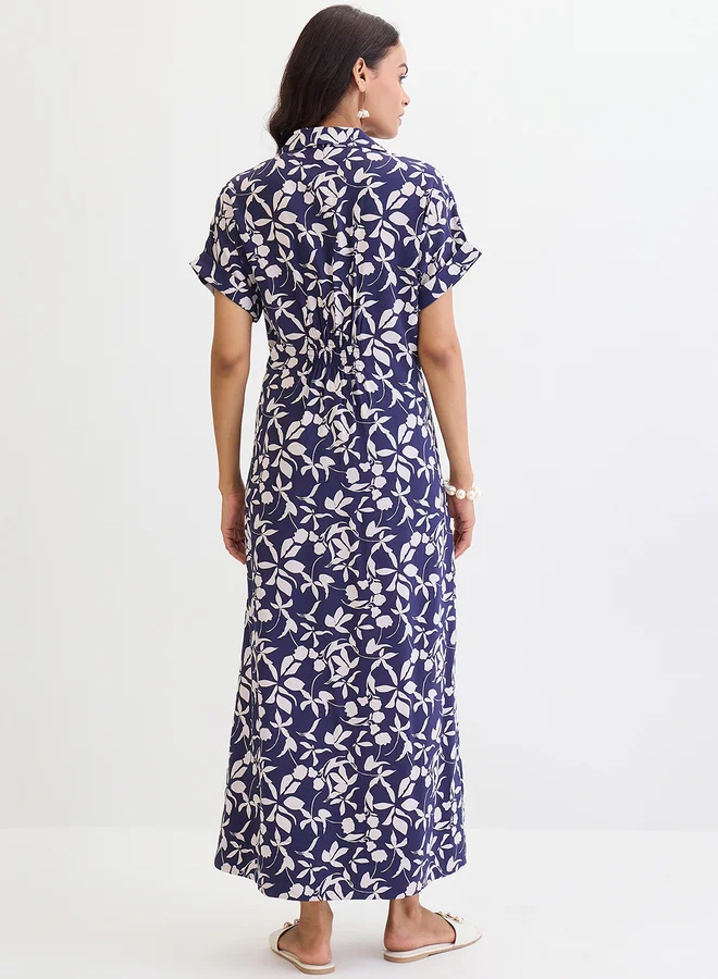 Femmella Femmella Blue Floral Print Shirt Maxi Dress