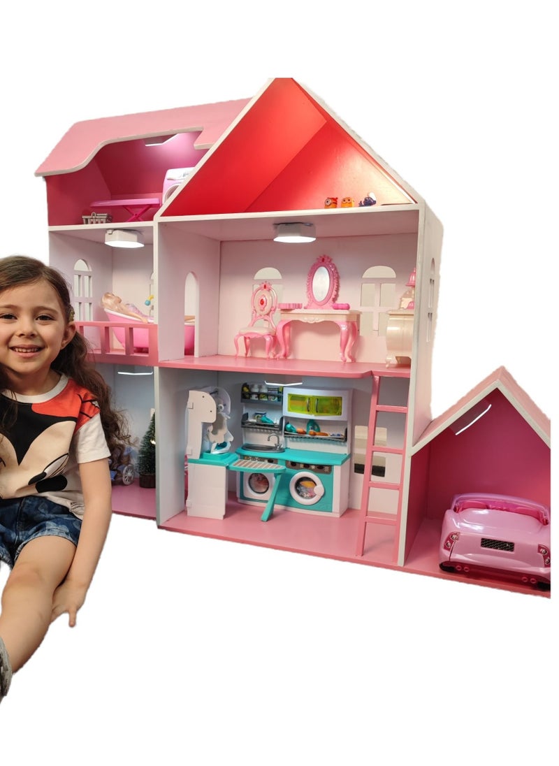 Generic - Queen Wooden Doll house 4 rooms with garage (fit Barbie doll) - Image 1