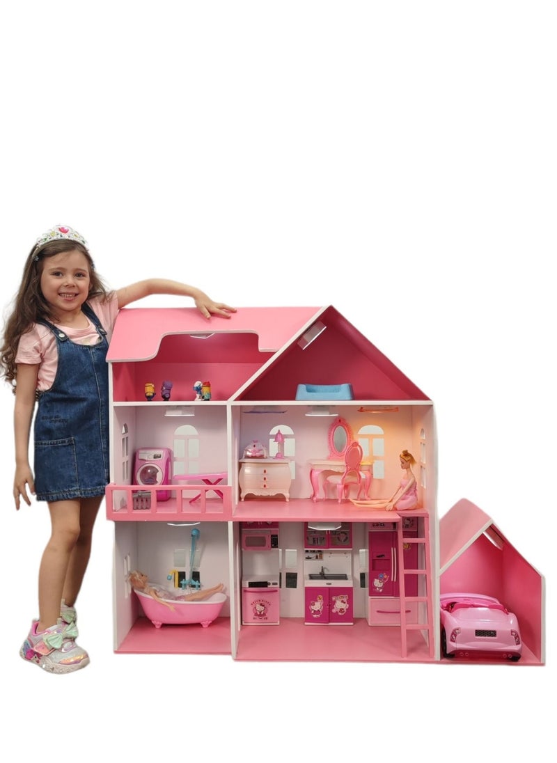 Generic - Queen Wooden Doll house 4 rooms with garage (fit Barbie doll) - Image 1