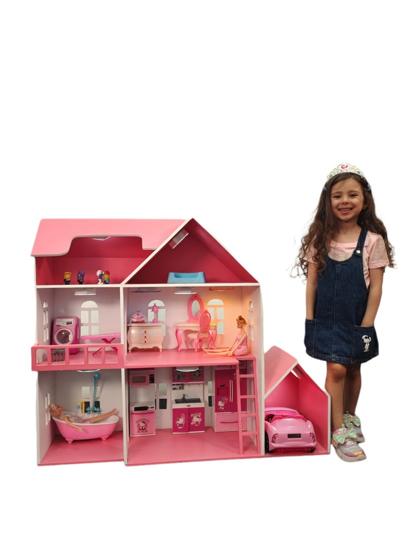 Generic - Queen Wooden Doll house 4 rooms with garage (fit Barbie doll) - Image 1