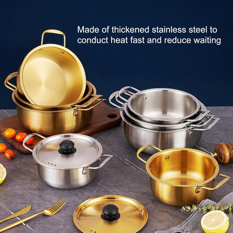 Valajogi Stainless Steel Casserole Cooking Pot Milk Warmer Pot Soup Pot Stainless Steel Cookware for Cooking Hot Pot Bibimbap and Soup Golden - Image 3