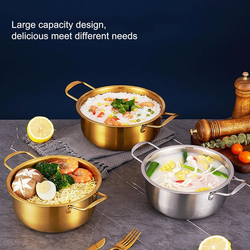 Valajogi Stainless Steel Casserole Cooking Pot Milk Warmer Pot Soup Pot Stainless Steel Cookware for Cooking Hot Pot Bibimbap and Soup Golden - Image 5