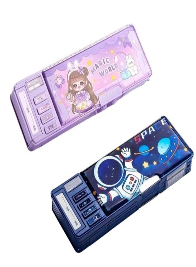 JADUNATH Invite Enterprise Multifunctional Password Lock Pencil Box for Girls, Compass Box for Boys (Space + Magic World-Combo) - Image 1