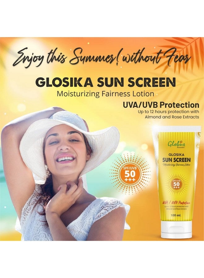 Globus Remedies Glosika Sunscreen Lotion, Spf 50 Pa+++ Up To 12Hrs Protection With Almond & Rose Extract (Pack Of 2) - Image 2