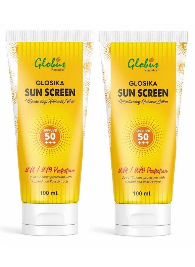 Globus Remedies Glosika Sunscreen Lotion, Spf 50 Pa+++ Up To 12Hrs Protection With Almond & Rose Extract (Pack Of 2) - Image 1