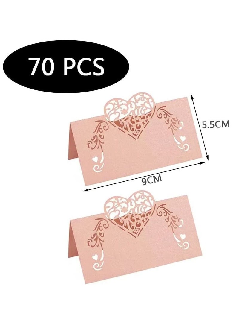Y&D Heart Shaped Hollow Out Pink Place Cards Wedding Decoration Buffet Table Setting Name for Baby Shower(70 Pcs)  - Image 5