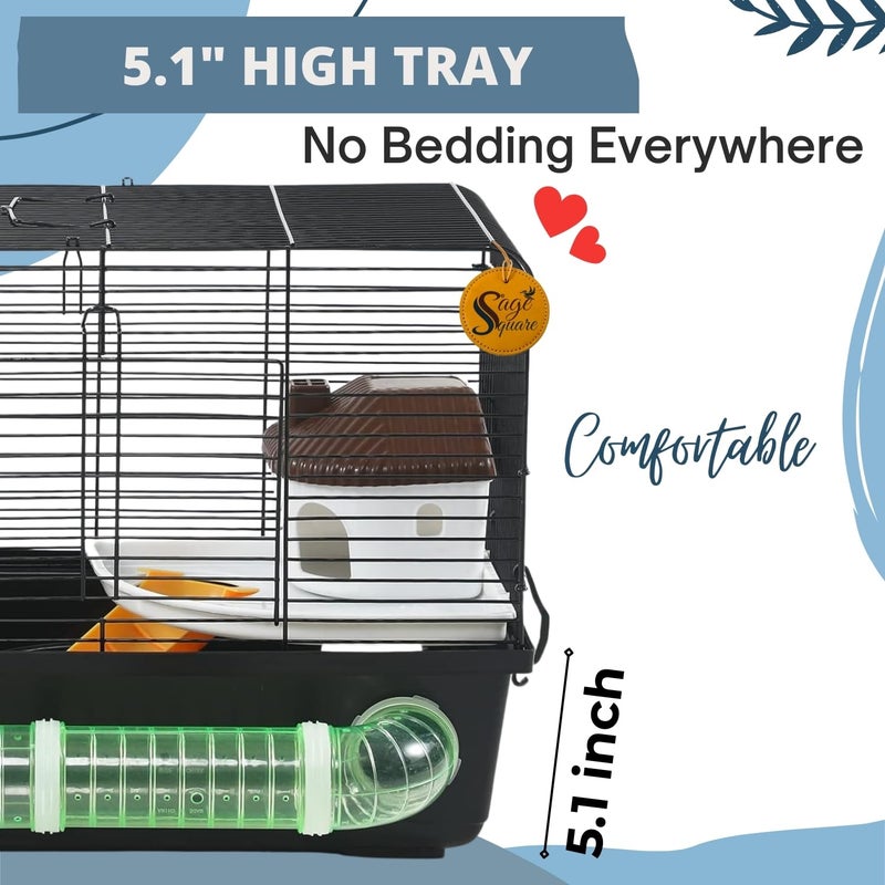 Sage Square قفص هامستر - موطن واسع وقوي للحيوانات الأليفة الصغيرة، مثالي للسفر، عجلة تمرين، سهل التنظيف، نظام قفل آمن، تهوية، ملحقات ممتعة، جربيل، فأر (النوع 1) - Image 4